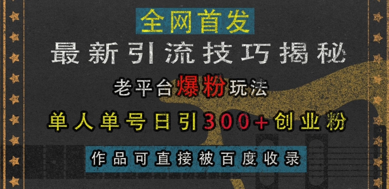 最新引流技巧揭秘，老平台爆粉玩法，单人单号日引300+创业粉，作品可直接被百度收录_微雨项目网