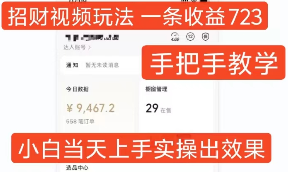 招财视频玩法，一条视频收益723，手把手教学，小白当天可上手_微雨项目网