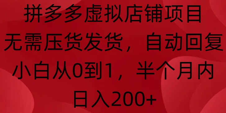 拼多多虚拟店铺项目，无需压货发货，自动回复，小白从0到1，半个月内日入200+【揭秘】_微雨项目网