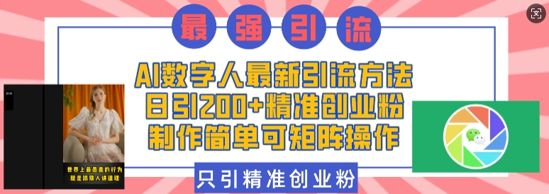 AI数字人最新引流方法，日引200+精准创业粉，制作简单可矩阵操作_微雨项目网