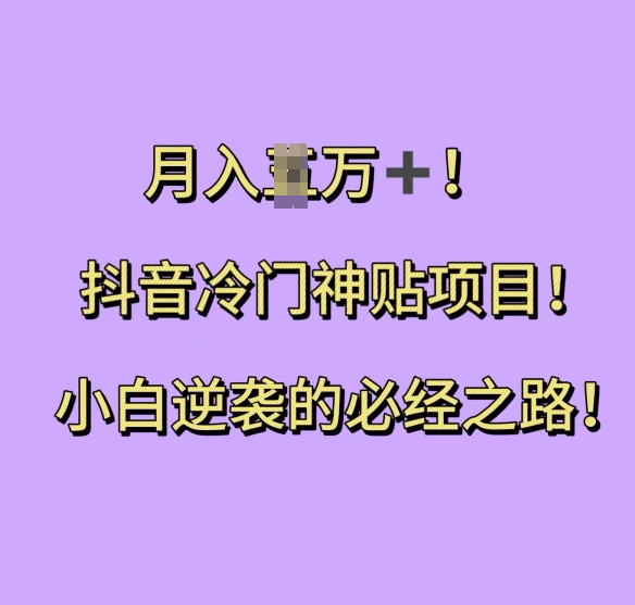 抖音冷门神贴项目，小白逆袭的必经之路，月入过W【揭秘】_微雨项目网