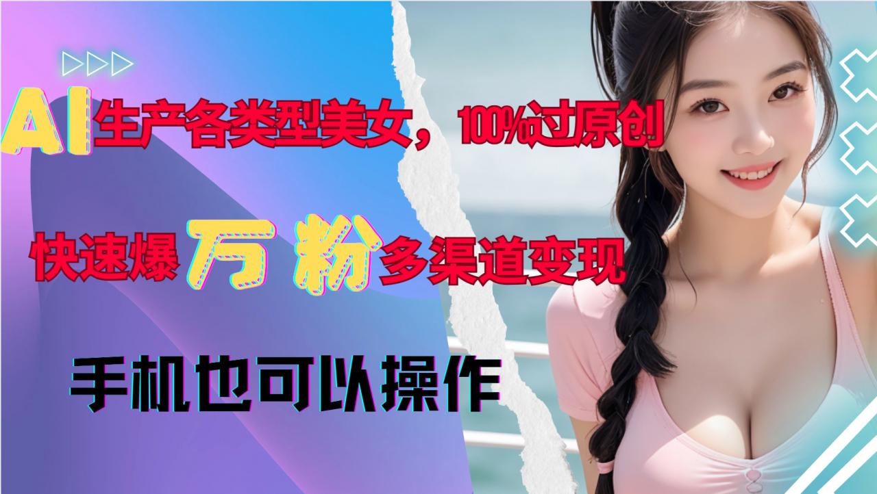 AI生产各类型美女，100%过原创，快速爆万粉，多渠道变现，新手可做_微雨项目网