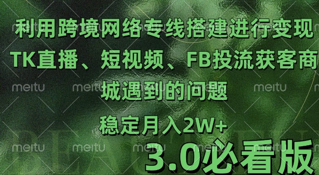 利用跨境电商网络及搭建TK直播、短视频、FB投流获客以及商城遇到的问题进行变现3.0必看版【揭秘】_微雨项目网