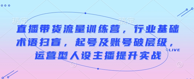 直播带货流量训练营，行业基础术语扫盲，起号及账号破层级，运营型人设主播提升实战_微雨项目网