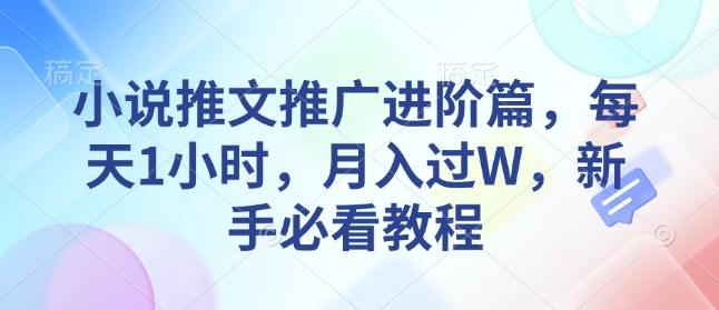 小说推文推广进阶篇，每天1小时，月入过W，新手必看教程_微雨项目网