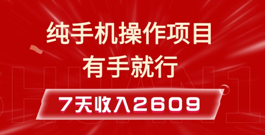 纯手机操作的小项目，有手就能做，7天收入2609+实操教程【揭秘】_微雨项目网