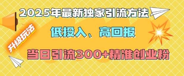 2025年最新独家引流方法，低投入高回报？当日引流300+精准创业粉_微雨项目网