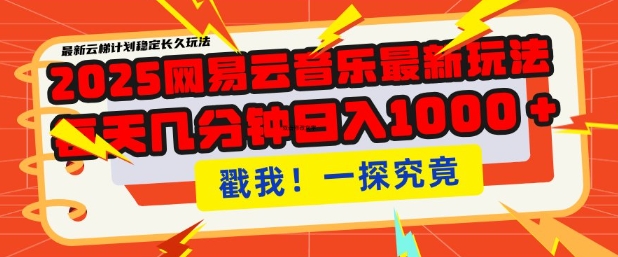 2025最新网易云音乐云梯计划，每天几分钟，单账号月入过W，可批量操作，收益翻倍【揭秘】_微雨项目网