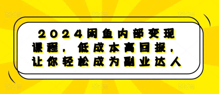 2024闲鱼内部变现课程，低成本高回报，让你轻松成为副业达人_微雨项目网