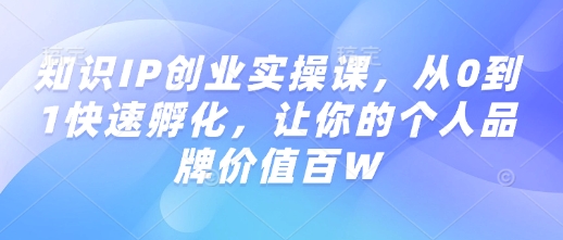 知识IP创业实操课，从0到1快速孵化，让你的个人品牌价值百W_微雨项目网