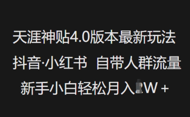 天涯神贴4.0版本最新玩法，抖音·小红书自带人群流量，新手小白轻松月入过W_微雨项目网