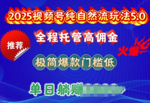 2025视频号纯自然流玩法5.0，全程托管高佣金，极简爆款门槛低，单日收益多张【揭秘】_微雨项目网