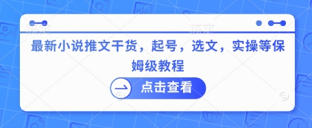 最新小说推文干货，起号，选文，实操等保姆级教程_微雨项目网