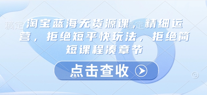 淘宝蓝海无货源课，精细运营，拒绝短平快玩法，拒绝简短课程凑章节_微雨项目网