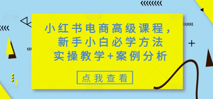 小红书电商高级课程，新手小白必学方法，实操教学+案例分析_微雨项目网