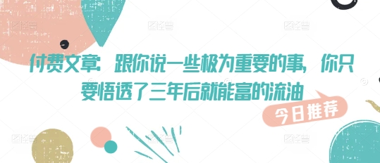 付费文章：跟你说一些极为重要的事，你只要悟透了 三年后 就能富的流油_微雨项目网